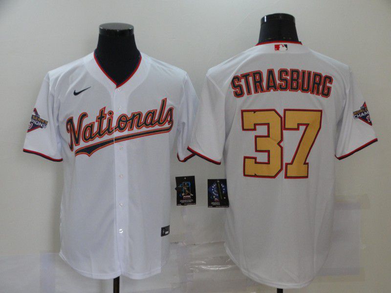 Men Washington Nationals 37 Strasburg White 2020 Game MLB Jerseys